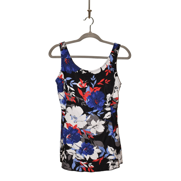 SHORE SHAPES NEW $85 Floral Print Tummy Control Swim Dress Black Multi Size 12 - Picture 1 of 3